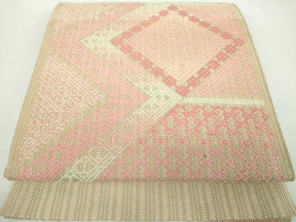 平和屋着物●八寸名古屋帯　こぎん刺し　菱文　正絹　逸品　DABD1273ps