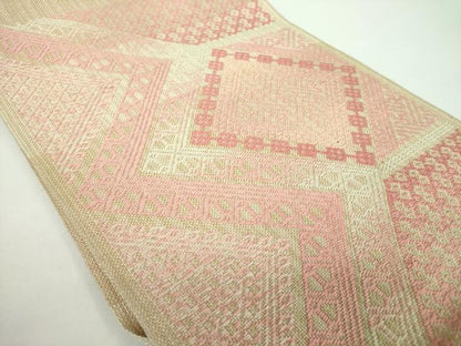 平和屋着物●八寸名古屋帯　こぎん刺し　菱文　正絹　逸品　DABD1273ps