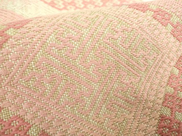 平和屋着物●八寸名古屋帯　こぎん刺し　菱文　正絹　逸品　DABD1273ps