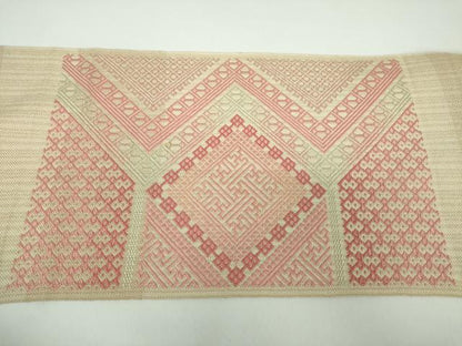 平和屋着物●八寸名古屋帯　こぎん刺し　菱文　正絹　逸品　DABD1273ps