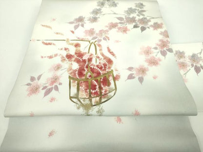 平和屋着物●京都府指定無形文化財　染色作家　小倉建亮の弟子　市瀬史郎　塩瀬　九寸名古屋帯　絞り　桜　金彩　正絹　逸品　DABD1274ps