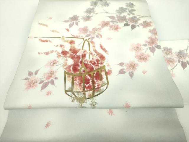 平和屋着物●京都府指定無形文化財　染色作家　小倉建亮の弟子　市瀬史郎　塩瀬　九寸名古屋帯　絞り　桜　金彩　正絹　逸品　DABD1274ps