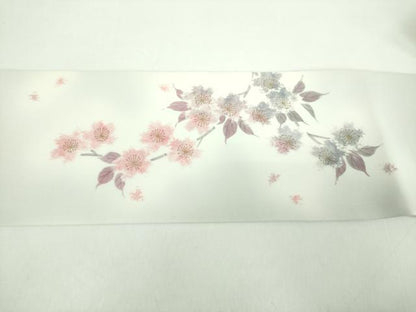 平和屋着物●京都府指定無形文化財　染色作家　小倉建亮の弟子　市瀬史郎　塩瀬　九寸名古屋帯　絞り　桜　金彩　正絹　逸品　DABD1274ps