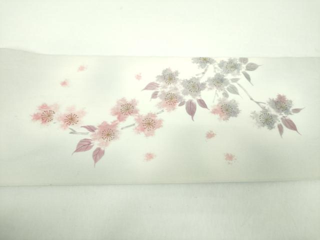 平和屋着物●京都府指定無形文化財　染色作家　小倉建亮の弟子　市瀬史郎　塩瀬　九寸名古屋帯　絞り　桜　金彩　正絹　逸品　DABD1274ps