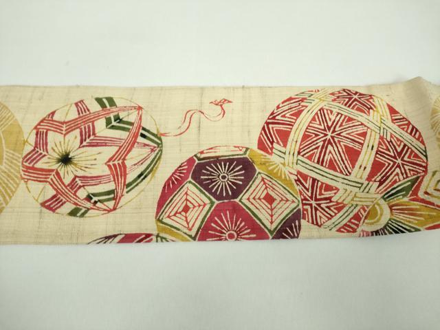 平和屋着物＊夏物 全通柄九寸名古屋帯 生紬 型染め 手毬 正絹 逸品 未使用 DABD1276ps