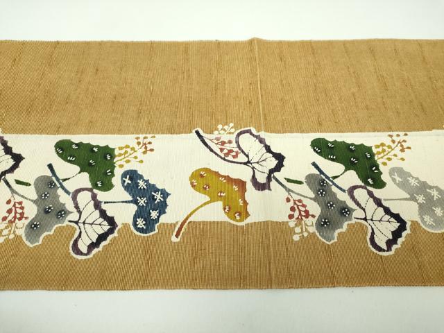 平和屋着物●八寸名古屋帯　紬地　作家物　型染　草花間道　正絹　逸品　DABD1279ps
