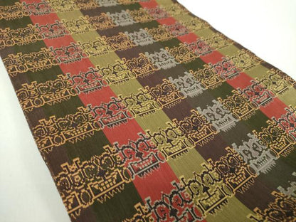 平和屋着物●龍村美術織物　九寸開き名古屋帯　獅噛文長斑錦　正絹　逸品　DABD1285ps