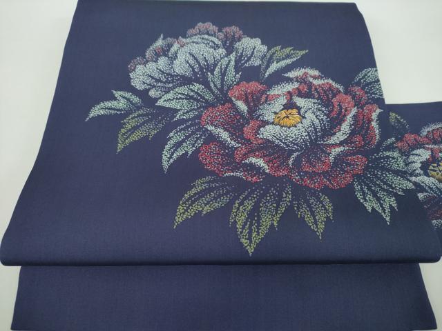 平和屋着物●塩瀬　九寸名古屋帯　駒刺繍　牡丹文　金銀彩　正絹　逸品　DABD1287ps
