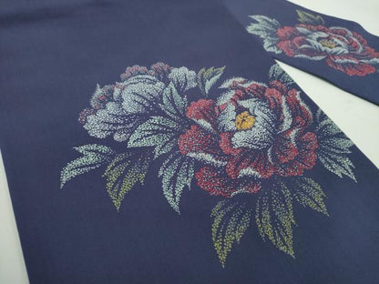 平和屋着物●塩瀬　九寸名古屋帯　駒刺繍　牡丹文　金銀彩　正絹　逸品　DABD1287ps