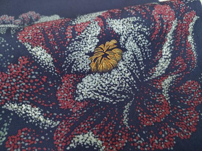 平和屋着物●塩瀬　九寸名古屋帯　駒刺繍　牡丹文　金銀彩　正絹　逸品　DABD1287ps