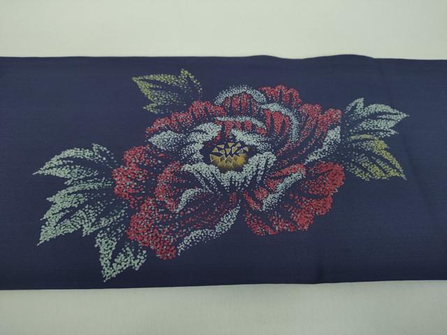 平和屋着物●塩瀬　九寸名古屋帯　駒刺繍　牡丹文　金銀彩　正絹　逸品　DABD1287ps