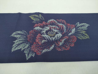 平和屋着物●塩瀬　九寸名古屋帯　駒刺繍　牡丹文　金銀彩　正絹　逸品　DABD1287ps