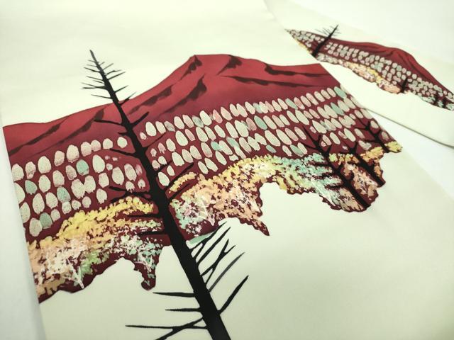 平和屋着物●塩瀬　九寸名古屋帯　ろうけつ染め　遠山風景　正絹　逸品　未使用　DABD1290ps