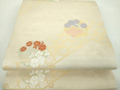 平和屋着物●九寸開き名古屋帯　唐織　松皮菱花丸文　正絹　逸品　未使用　DABD1291ps