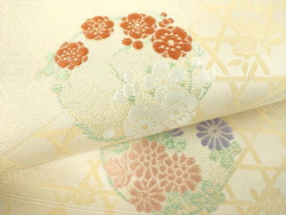 平和屋着物●九寸開き名古屋帯　唐織　松皮菱花丸文　正絹　逸品　未使用　DABD1291ps