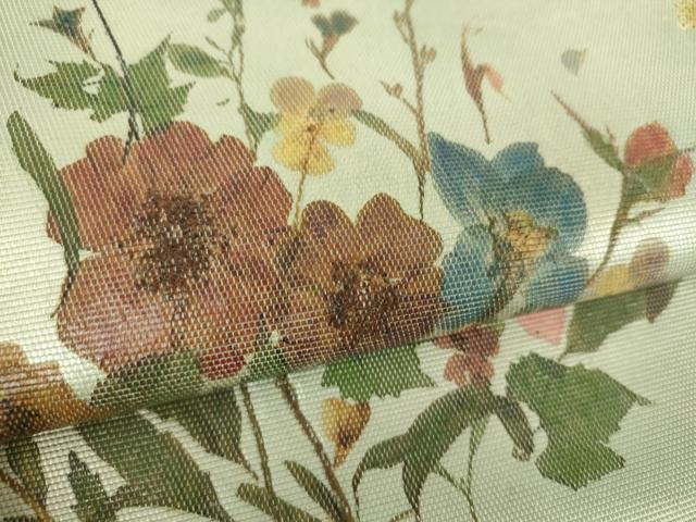 平和屋着物●九寸名古屋帯　押し花　銀彩　正絹　逸品　DABD1299ps