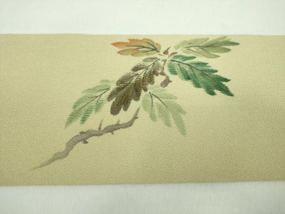 平和屋着物●九寸名古屋帯　手描き　栗　鬼しぼ縮緬　正絹　逸品　DABD1301ps