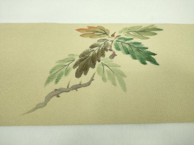 平和屋着物●九寸名古屋帯　手描き　栗　鬼しぼ縮緬　正絹　逸品　DABD1301ps