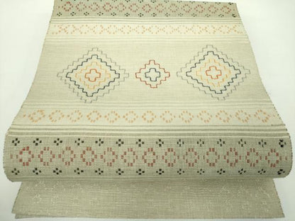 平和屋着物▽八寸名古屋帯 スリーシーズン 春夏秋 紬地 花織 菱文 正絹 逸品 DABD1303ps