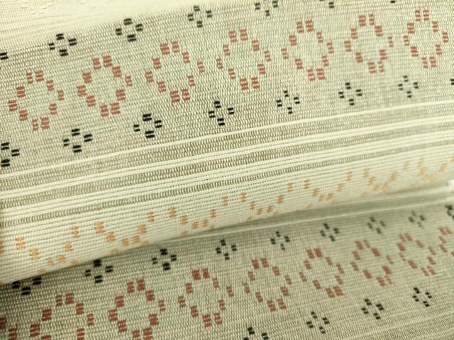 平和屋着物▽八寸名古屋帯 スリーシーズン 春夏秋 紬地 花織 菱文 正絹 逸品 DABD1303ps