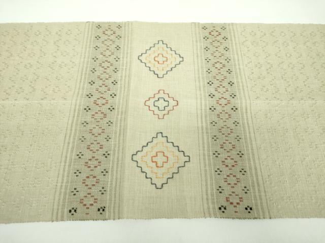 平和屋着物▽八寸名古屋帯 スリーシーズン 春夏秋 紬地 花織 菱文 正絹 逸品 DABD1303ps