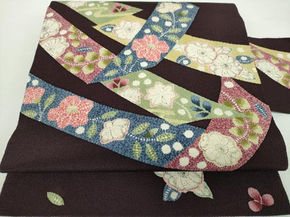 平和屋着物●九寸名古屋帯　絞り　辻が花　鬼しぼ縮緬　正絹　逸品　DABD1308ps