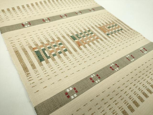 平和屋着物●八寸名古屋帯　紬地　花織　横段文　正絹　逸品　未使用　DABD1309ps