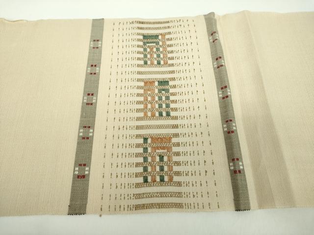 平和屋着物●八寸名古屋帯　紬地　花織　横段文　正絹　逸品　未使用　DABD1309ps