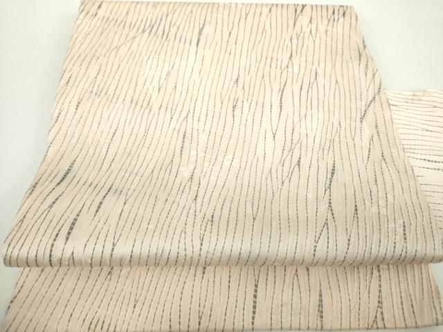平和屋着物●全通柄九寸名古屋帯　杢目絞り　草花文　正絹　逸品　DABD1312ps