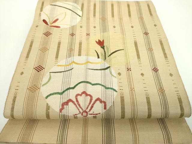 平和屋着物●八寸名古屋帯　刺繍　花織　花丸文　正絹　逸品　DABD1313ps