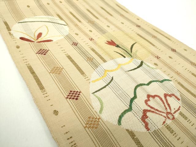 平和屋着物●八寸名古屋帯　刺繍　花織　花丸文　正絹　逸品　DABD1313ps