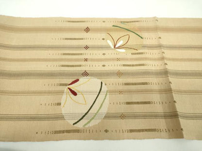 平和屋着物●八寸名古屋帯　刺繍　花織　花丸文　正絹　逸品　DABD1313ps