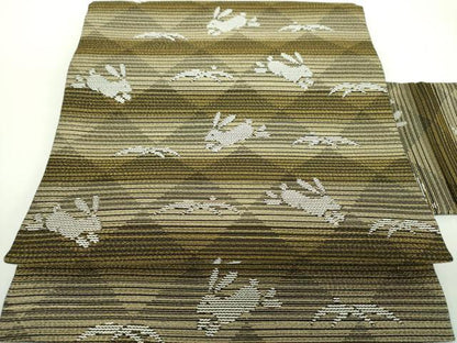平和屋着物●九寸名古屋帯　露芝跳兎　金糸　正絹　逸品　未使用　DABD1314ps