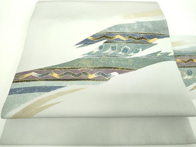 平和屋着物●塩瀬　九寸名古屋帯　作家物　横段文　金銀彩　正絹　逸品　DABD1320ps