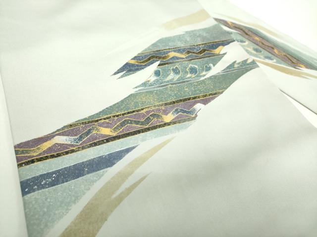 平和屋着物●塩瀬　九寸名古屋帯　作家物　横段文　金銀彩　正絹　逸品　DABD1320ps