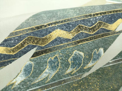 平和屋着物●塩瀬　九寸名古屋帯　作家物　横段文　金銀彩　正絹　逸品　DABD1320ps