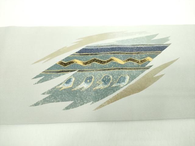 平和屋着物●塩瀬　九寸名古屋帯　作家物　横段文　金銀彩　正絹　逸品　DABD1320ps