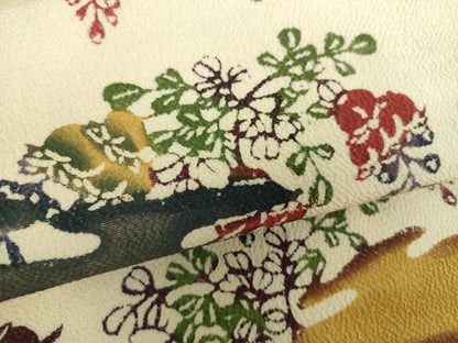 平和屋着物●九寸名古屋帯　紅型　霞花文　鬼しぼ縮緬　正絹　逸品　DABD1324ps
