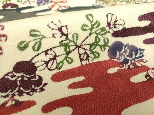 平和屋着物●九寸名古屋帯　紅型　霞花文　鬼しぼ縮緬　正絹　逸品　DABD1324ps