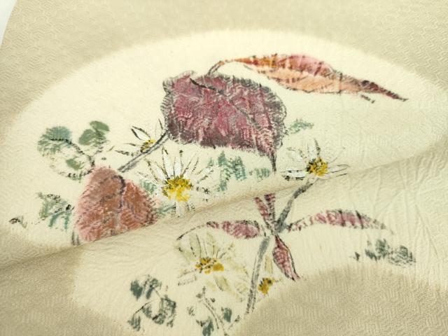 平和屋着物●九寸名古屋帯　作家物　絞り　手描き　地紙花文　正絹　逸品　DABD1329ps