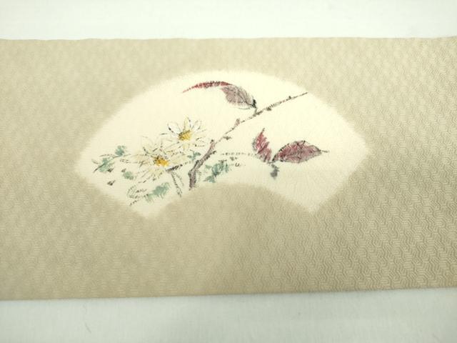 平和屋着物●九寸名古屋帯　作家物　絞り　手描き　地紙花文　正絹　逸品　DABD1329ps