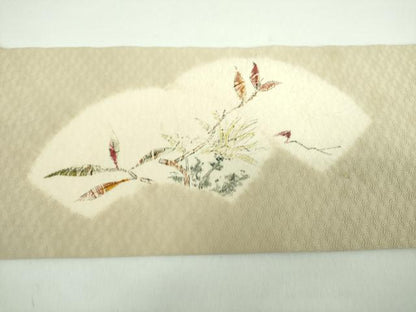 平和屋着物●九寸名古屋帯　作家物　絞り　手描き　地紙花文　正絹　逸品　DABD1329ps