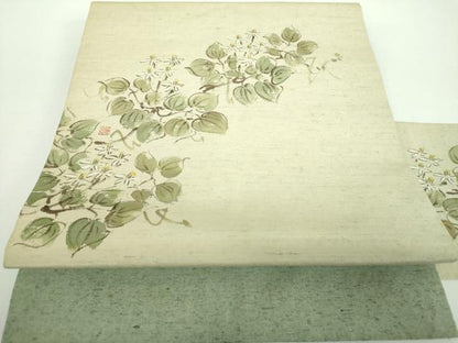 平和屋着物●九寸名古屋帯　紬地　作家物　手描き　草花文　正絹　逸品　DABD1332ps
