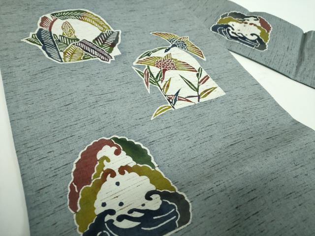平和屋着物●九寸名古屋帯　ぜんまい紬地　紅型　花鳥文　正絹　逸品　未使用　DABD1335ps