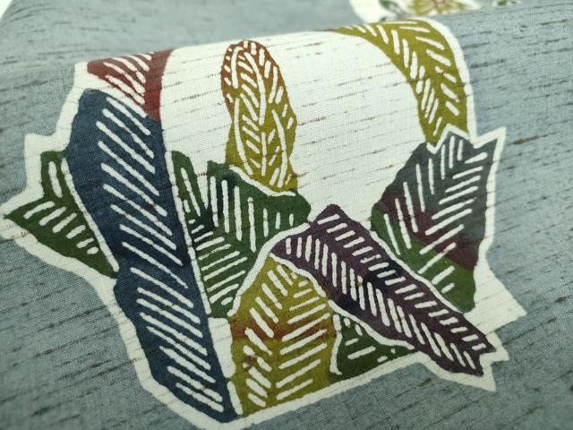 平和屋着物●九寸名古屋帯　ぜんまい紬地　紅型　花鳥文　正絹　逸品　未使用　DABD1335ps