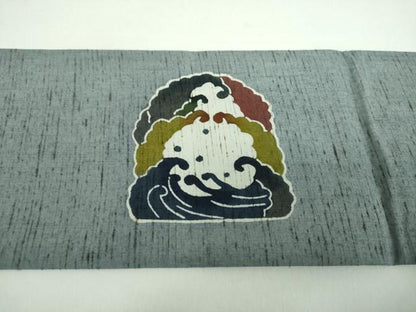 平和屋着物●九寸名古屋帯　ぜんまい紬地　紅型　花鳥文　正絹　逸品　未使用　DABD1335ps