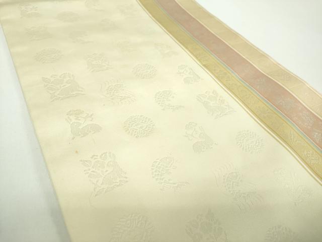 平和屋着物●本場筑前博多織　両面　全通柄　京本袋帯　名物裂花間道　花兎　荒磯　献上　ますいわ屋扱い　正絹　逸品　DABD1336ps