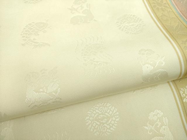 平和屋着物●本場筑前博多織　両面　全通柄　京本袋帯　名物裂花間道　花兎　荒磯　献上　ますいわ屋扱い　正絹　逸品　DABD1336ps