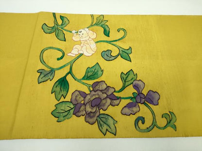 平和屋着物●太鼓柄袋帯　作家物　すくい織　花唐草文　唐子　正絹　逸品　DABD1338ps