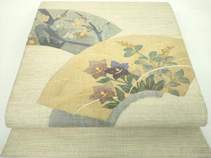 平和屋着物▽太鼓柄袋帯 スリーシーズン 春夏秋 すくい織 地紙花文 金銀糸 正絹 逸品 DABD1340ps